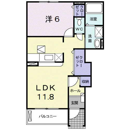 フジⅠ A(1LDK/1階)の間取り写真