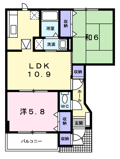 プラムフィールドA(2LDK/1階)の間取り写真