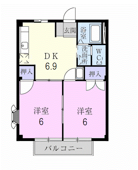 エレガンスながら(2DK/1階)の間取り写真