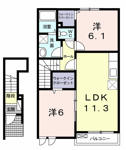 アウローラA(2LDK/2階)の間取り写真