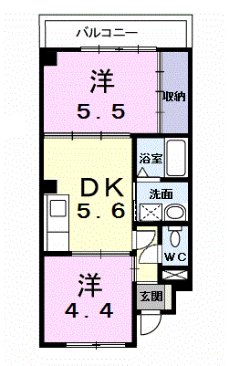 ドミールYASIRO Ⅱ(2DK/1階)の間取り写真