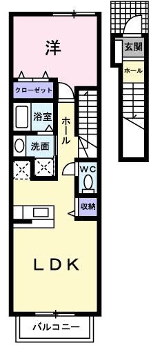 クロスローズ参番館(1LDK/2階)の間取り写真