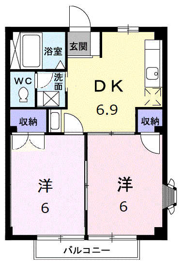 グリーンハイツ林(2DK/1階)の間取り写真