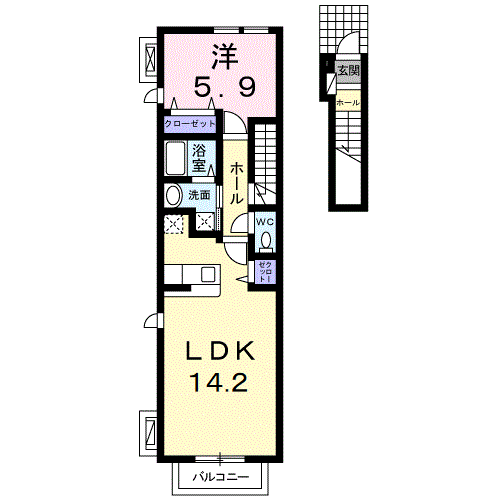 ピュア ウェル(1LDK/2階)の間取り写真