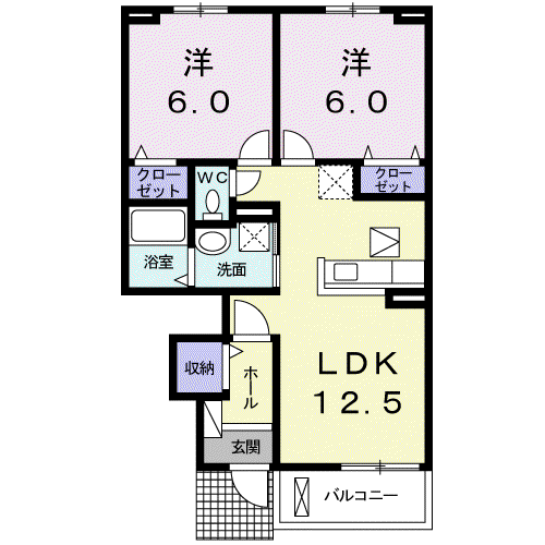 フェリーチェⅡ(2LDK/1階)の間取り写真