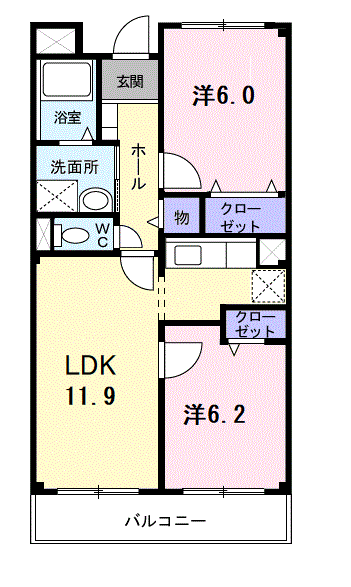 ドミール茜(2LDK/4階)の間取り写真