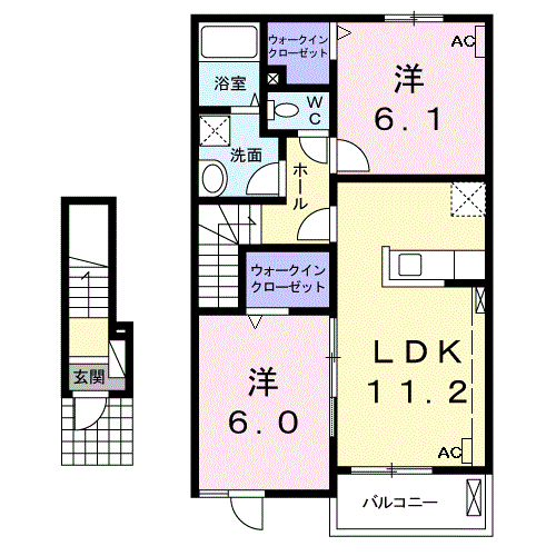 テーテュース(2LDK/2階)の間取り写真