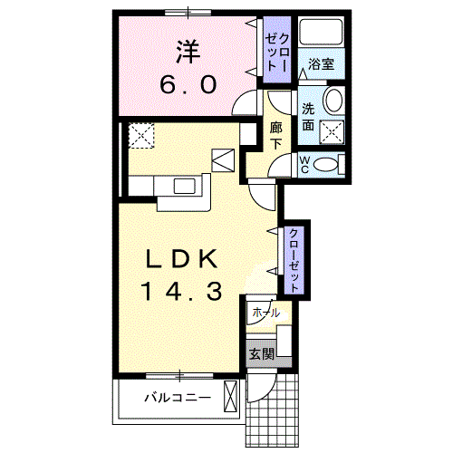 グラン ソレイユB(1LDK/1階)の間取り写真