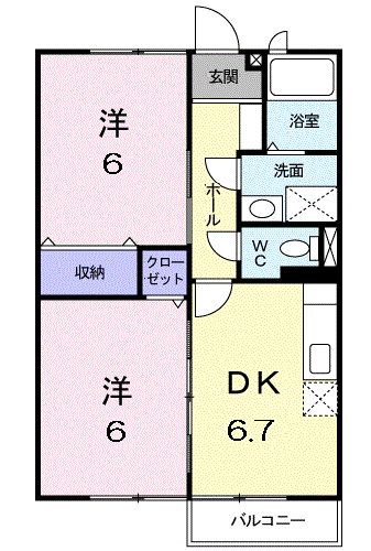 エスポアソールB(2DK/1階)の間取り写真