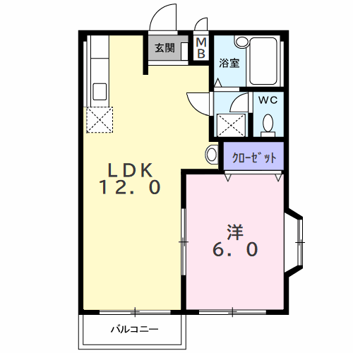 Gクレフ和合B(1LDK/2階)の間取り写真