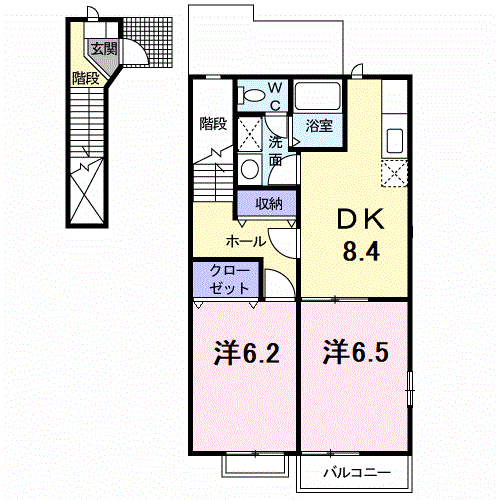 ヴィラアルトピアーノA(2DK/2階)の間取り写真
