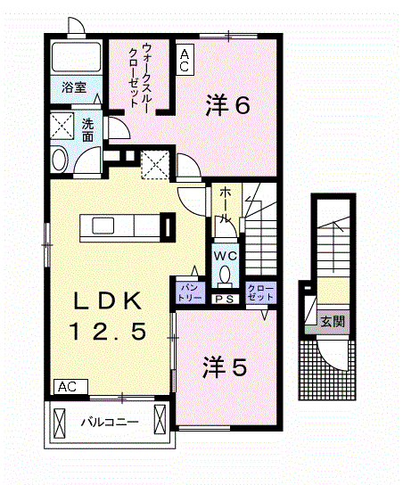 ノーブル グラス Ⅱ(2LDK/2階)の間取り写真