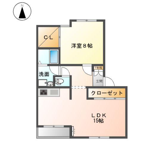 パティオガーデンD(1LDK/2階)の間取り写真