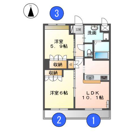 ラビエールⅡ(2LDK/2階)の間取り写真