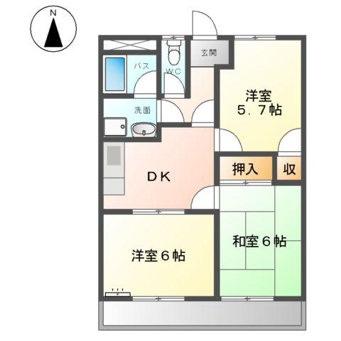 ハイツ園城(3DK/4階)の間取り写真