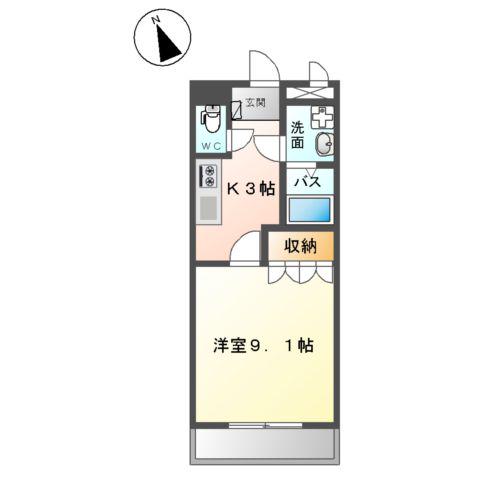 ダイアモンドヘッド(1K/2階)の間取り写真