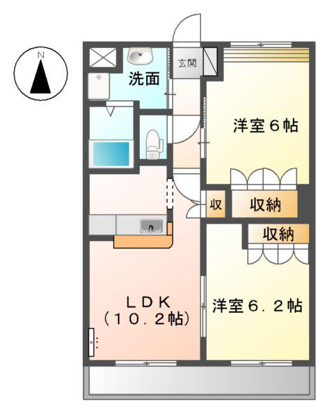サニーヒルズ芥見(2LDK/2階)の間取り写真