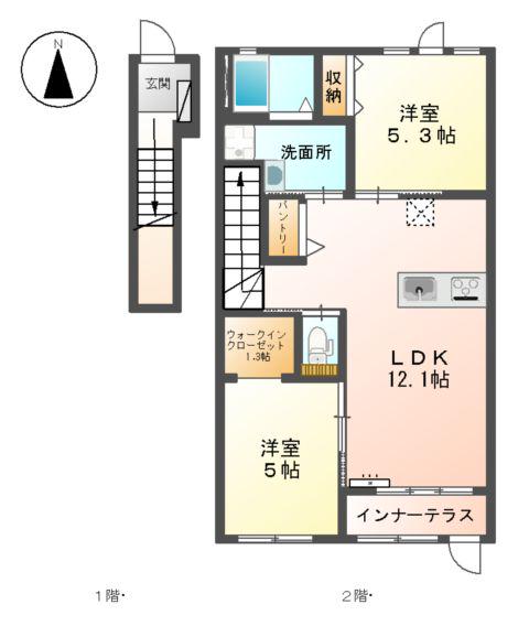 PLUMERIA(2LDK/2階)の間取り写真