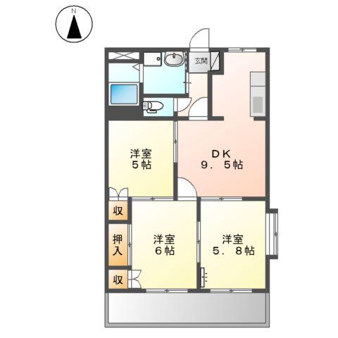 カーサファミリア(3DK/1階)の間取り写真