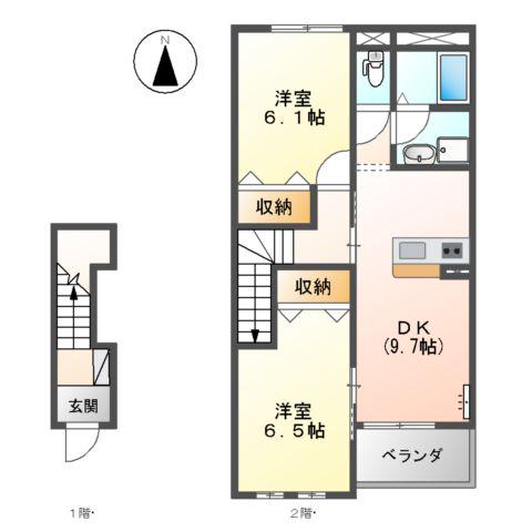 アヴェニール エムズ(2DK/2階)の間取り写真