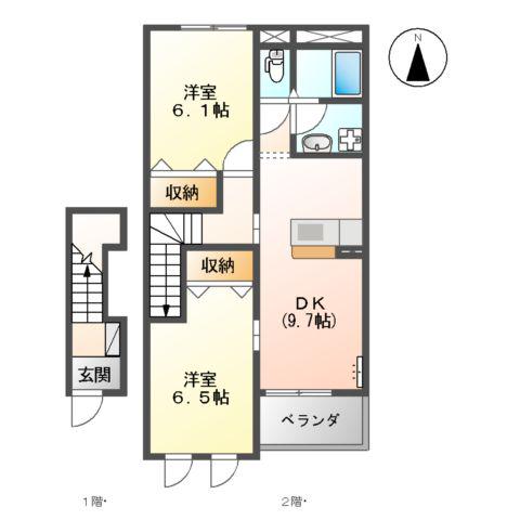 DREAM LIGHTS(2DK/2階)の間取り写真