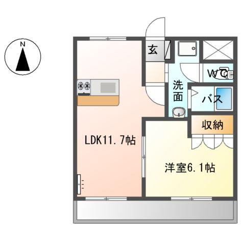 ランドスケープANDOⅢ(1LDK/1階)の間取り写真