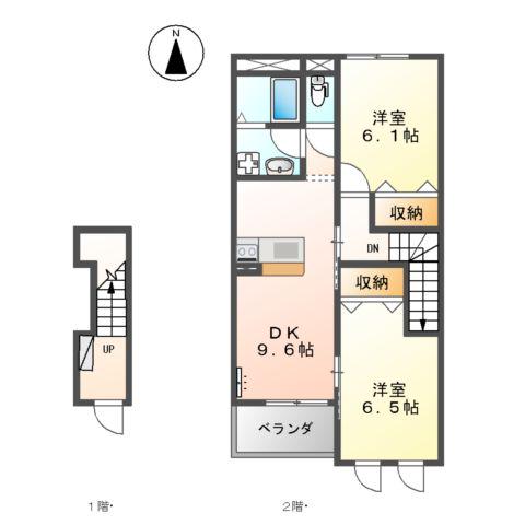 CALM-E(2DK/2階)の間取り写真