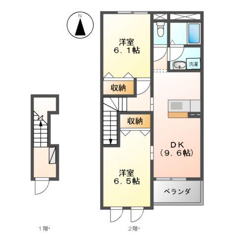 CALM-E(2DK/2階)の間取り写真