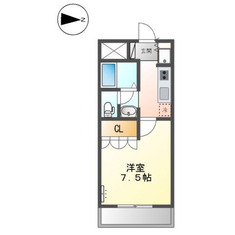 セジュール川部Ⅱ(1K/1階)の間取り写真