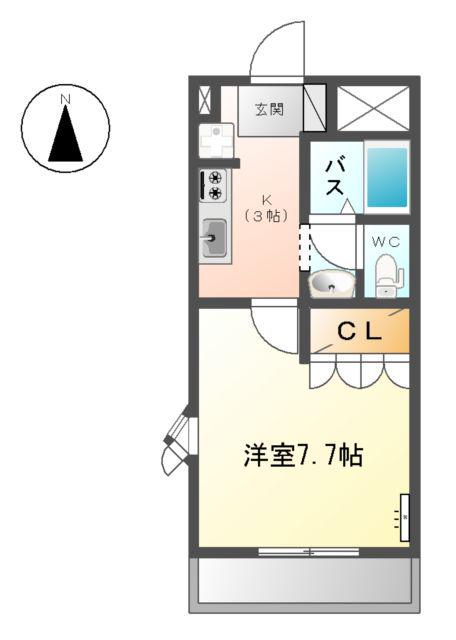 レシェンテV(1K/2階)の間取り写真