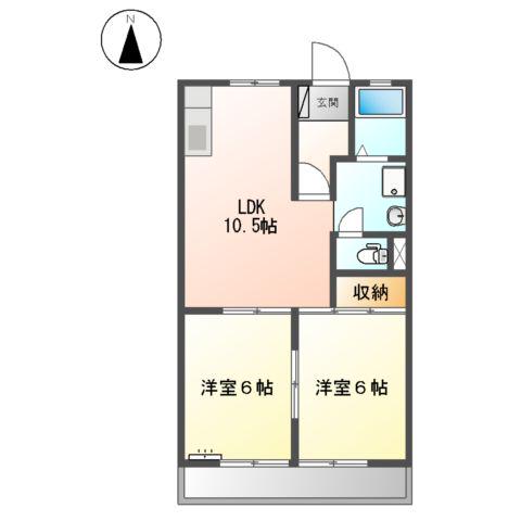 エポックハイムけんせいD(2LDK/2階)の間取り写真