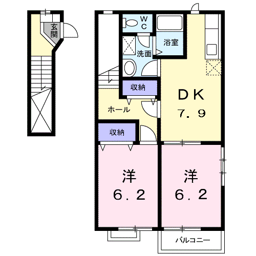 ホームブレッシング(2DK/2階)の間取り写真