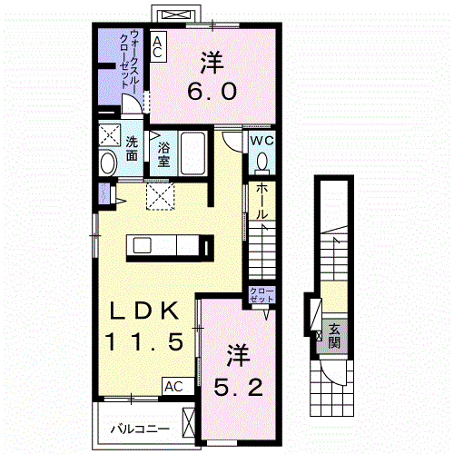 エフティヒア A(2LDK/2階)の間取り写真