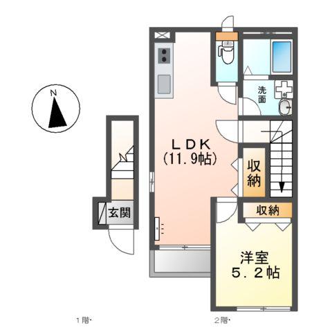 エスポワール H・S・A(1LDK/2階)の間取り写真