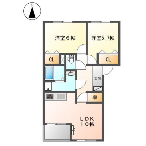 エバーハイツYASUDAⅡ(2LDK/2階)の間取り写真