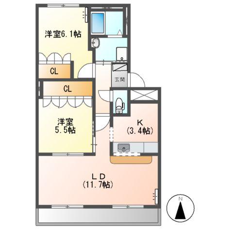 サンコート岐南(2LDK/2階)の間取り写真