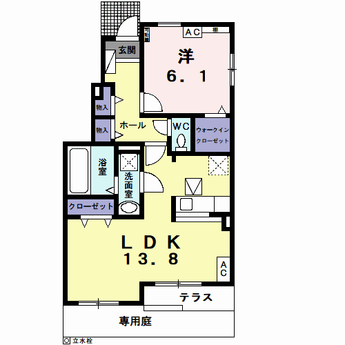 プロムナード花水木Ⅰ(1LDK/1階)の間取り写真