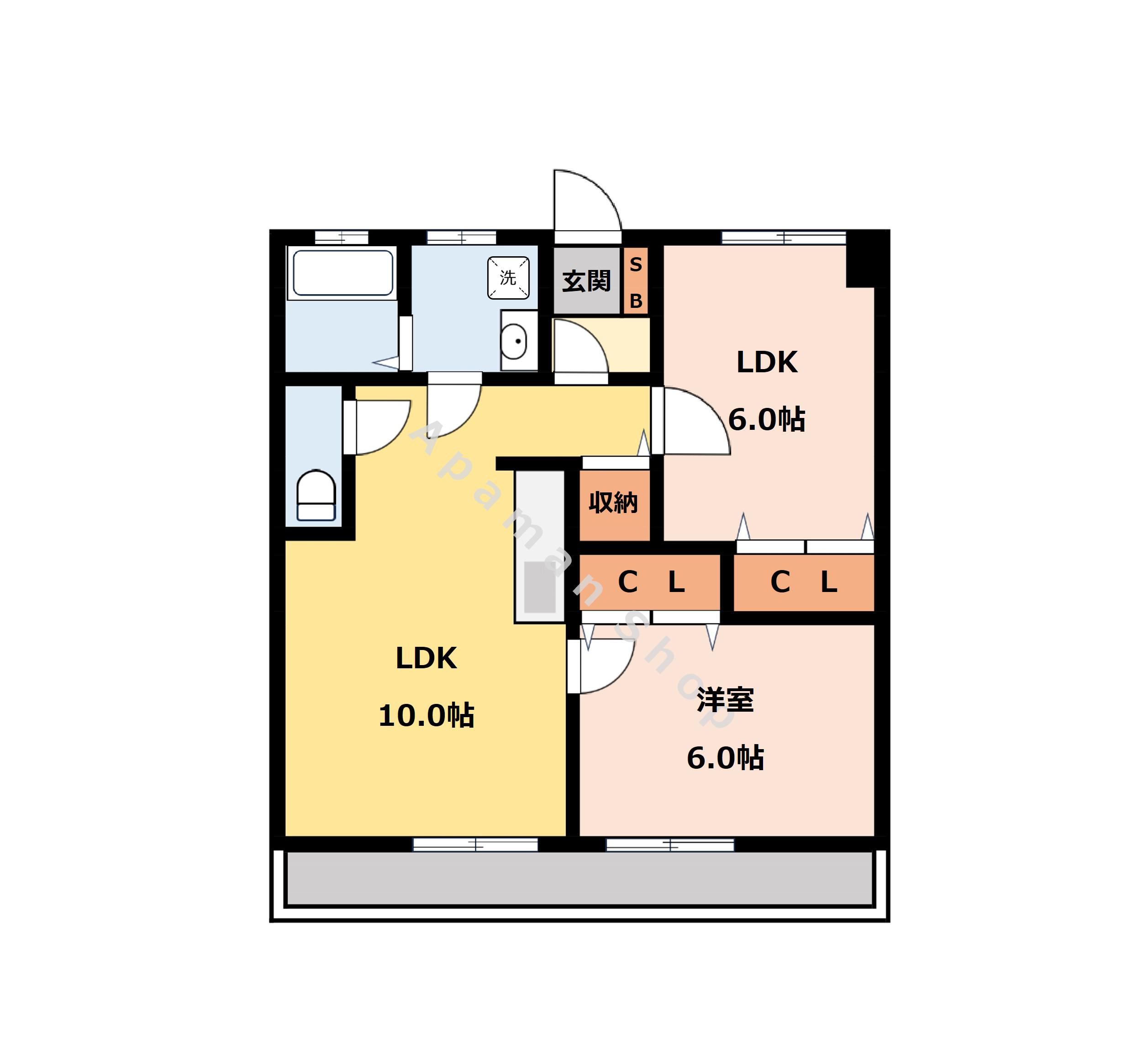 西荘ビル(2LDK/3階)の間取り写真