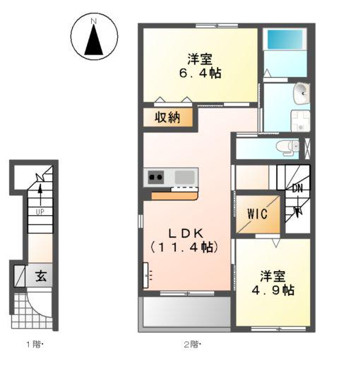 グラン ルミエール A(2LDK/2階)の間取り写真