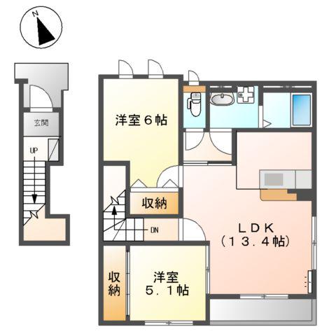 ルクプル(2LDK/2階)の間取り写真