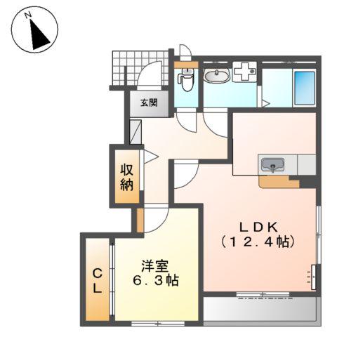 ルクプル(1LDK/1階)の間取り写真