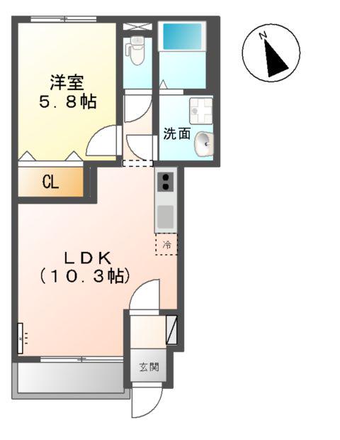 WITH(1LDK/1階)の間取り写真