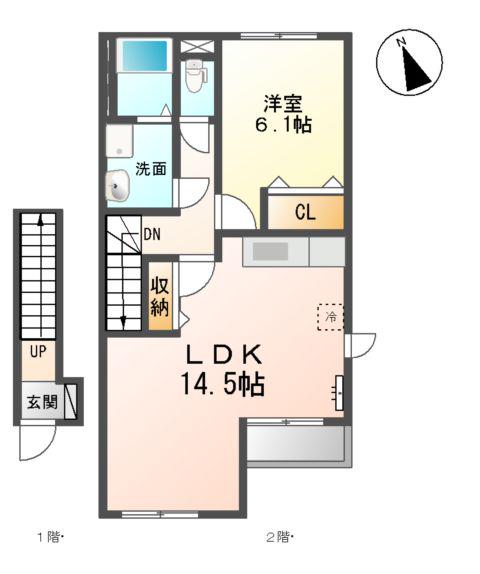 WITH(1LDK/2階)の間取り写真