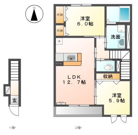 GRACE(2LDK/2階)の間取り写真