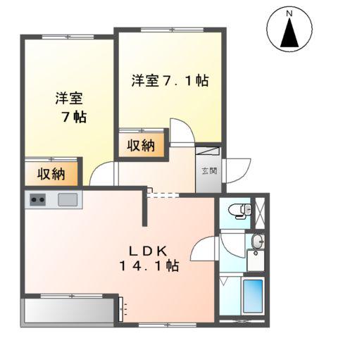 グランディアKSⅠ(2LDK/2階)の間取り写真