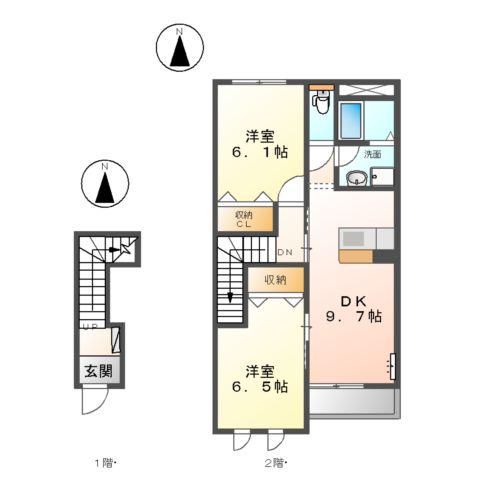ファミリーハウス禾森(2DK/2階)の間取り写真