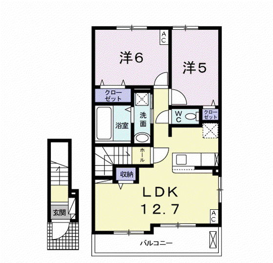 サンライズⅢ(2LDK/2階)の間取り写真