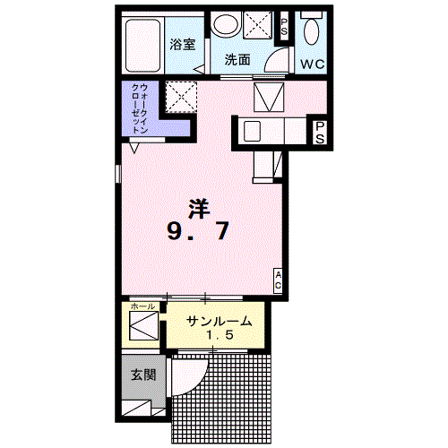 ペンテ・プルーム(ワンルーム/1階)の間取り写真