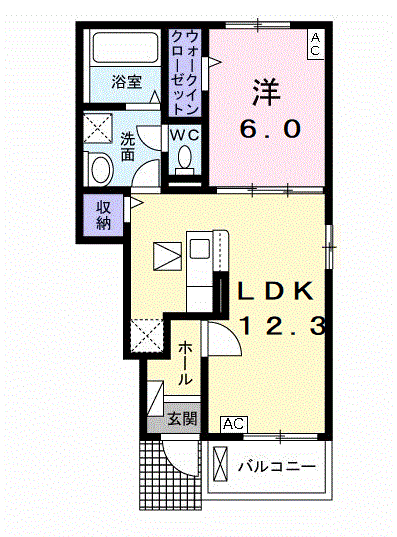 ニューライズ東改田A(1LDK/1階)の間取り写真