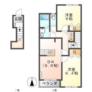 アジュール(2DK/2階)の間取り写真